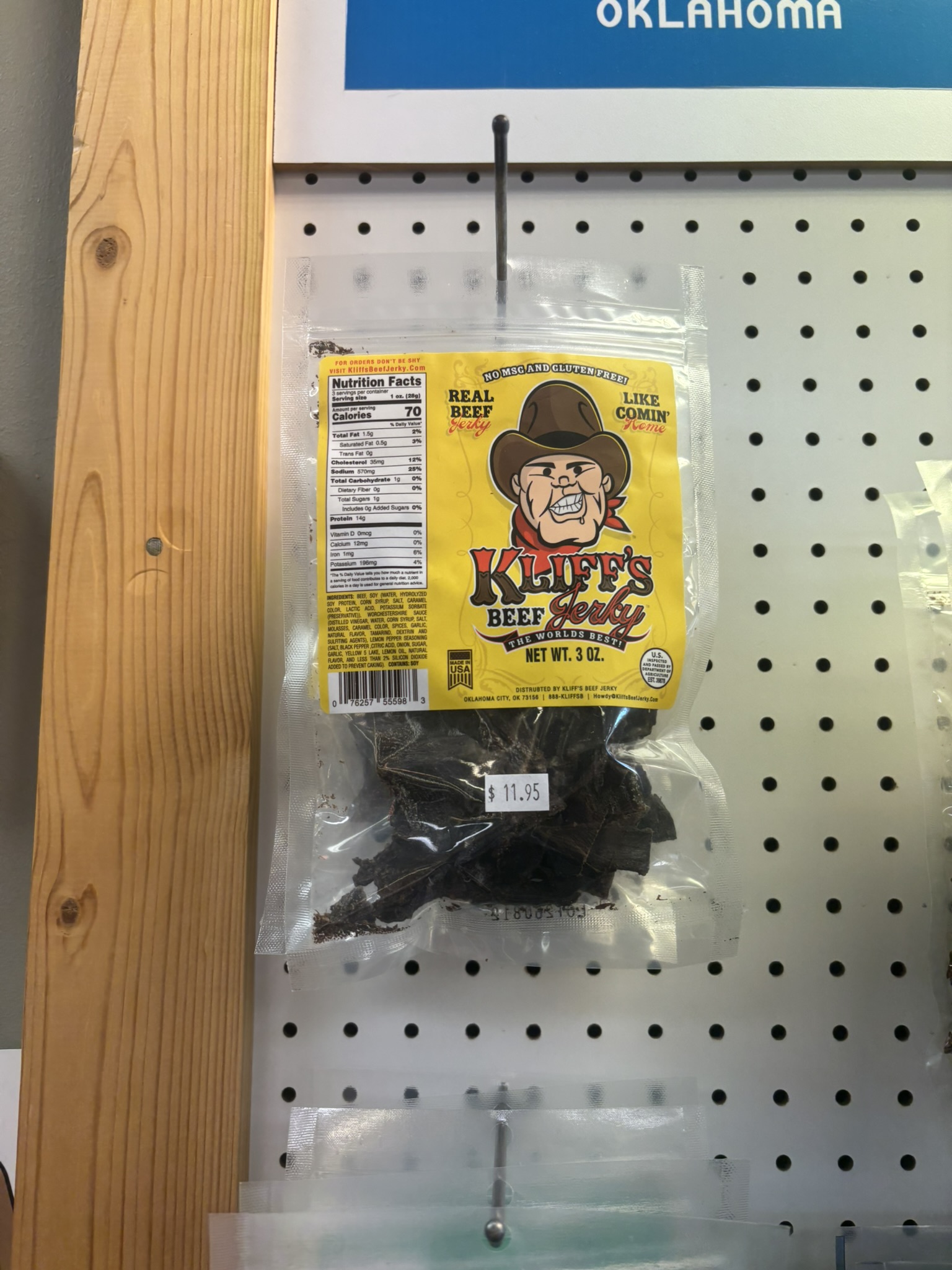 Kliff's jerky on the shelf at The Beef Jerky Emporium